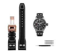 SERDAS Genuine Leather Rivets Watchband For IWC Big Pilot Spitfire Cowhide Folding Buckle Watch Men Strap 21mm 22mm(Black rose gold,22mm)