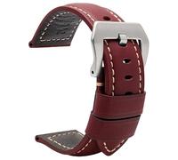 SERDAS Vintage Genuine Leather Watchbands Stainless Steel Buckle 22mm 24mm 26mm Men Cowhide Watch Band Strap Watch Accessories(Red silver buckle,22mm)