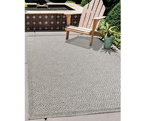 Serdim Rugs Harper Kilim Braided Greek Key Design Outdoor Rugs, Silver, Rectangle 160 x 230cm