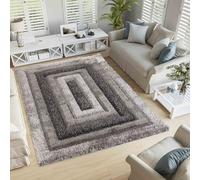 Serdim Rugs Modern Soft Bordered Design Hand Carved Shiny Shimmer Living Room Polyester Shaggy Rugs, Grey, 80x150cm (2'6"x5'0")