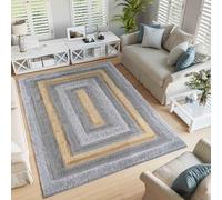 Serdim Rugs Modern Soft Bordered Design Hand Carved Shiny Shimmer Living Room Polyester Shaggy Rugs, Ochre, 200x290cm (6'7"x9'6")
