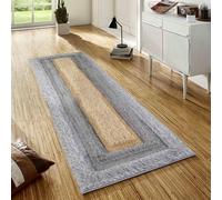Serdim Rugs Modern Soft Bordered Design Hand Carved Shiny Shimmer Living Room Polyester Shaggy Rugs, Ochre, 60x220cm (2" x7'3)