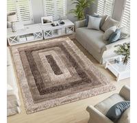 Serdim Rugs Modern Soft Bordered Design Hand Carved Shiny Shimmer Living Room Polyester Shaggy Rugs, Bronze, 80x150cm (2'6"x5'0")