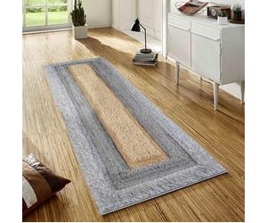 Serdim Rugs Modern Soft Bordered Design Hand Carved Shiny Shimmer Living Room Polyester Shaggy Rugs, Ochre, 60x220cm (2" x7'3)