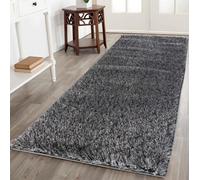 Serdim Rugs Modern Soft Plain Shiny Shimmer Living Room Polyester Shaggy Area Rugs, Dark Grey, 60x220cm (2" x7'3)