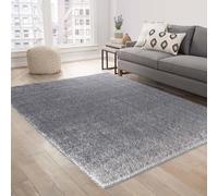 Serdim Rugs Modern Soft Plain Shiny Shimmer Living Room Polyester Shaggy Area Rugs, Silver, 200x290cm (6'7"x9'6")