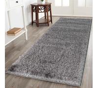 Serdim Rugs Modern Soft Plain Shiny Shimmer Living Room Polyester Shaggy Area Rugs, Silver, 60x220cm (2" x7'3)