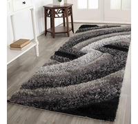 Serdim Rugs Modern Soft Swirl Design Hand Carved Shiny Shimmer Living Room Polyester Shaggy Rugs, Grey, 60x220cm (2" x7'3)