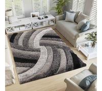 Serdim Rugs Modern Soft Swirl Design Hand Carved Shiny Shimmer Living Room Polyester Shaggy Rugs, Grey, 80x150cm (2'6"x5'0")
