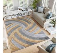 Serdim Rugs Modern Soft Swirl Design Hand Carved Shiny Shimmer Living Room Polyester Shaggy Rugs, Ochre, 120x170cm (4'x5'6")