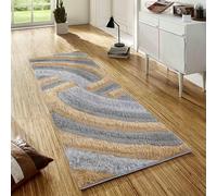Serdim Rugs Modern Soft Swirl Design Hand Carved Shiny Shimmer Living Room Polyester Shaggy Rugs, Ochre, 60x220cm (2" x7'3)