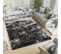 Serdim Rugs Modern Soft Two Tone Shiny Shimmer Living Room Polyester Shaggy Rugs, Dark Grey, 160x230cm (5'3"x7'7")
