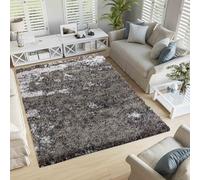 Serdim Rugs Modern Soft Two Tone Shiny Shimmer Living Room Polyester Shaggy Rugs, Silver, 200x290cm (6'7"x9'6")