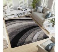 Serdim Rugs Modern Soft Waves Design Hand Carved Shiny Shimmer Living Room Polyester Shaggy Rugs, Grey, 120x170cm (4'x5'6")