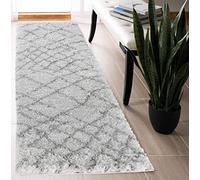 Serdim Rugs Morrocan Berber Living Room Abstract Design Runner Shaggy Area Rugs, Light Cream, 60x220cm (2" x7'3)