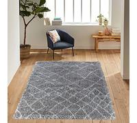 Serdim Rugs Morrocan Berber Living Room Abstract Design Shaggy Area Rugs, Grey, 80x150cm (2'6"x5'0")