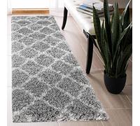 Serdim Rugs Morrocan Berber Living Room Bold Trellis Design Runner Shaggy Area Rugs, Grey, 60x220cm (2" x7'3)