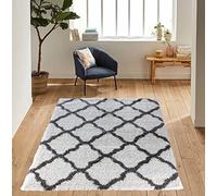 Serdim Rugs Morrocan Berber Living Room Bold Trellis Design Shaggy Area Rugs, Dark Cream, 80x150cm (2'6"x5'0")