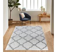 Serdim Rugs Morrocan Berber Living Room Bold Trellis Design Shaggy Area Rugs, Light Cream, 80x150cm (2'6"x5'0")