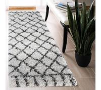 Serdim Rugs Morrocan Berber Living Room Diamond Design Runner Shaggy Area Rugs, Dark Cream, 60x220cm (2" x7'3)