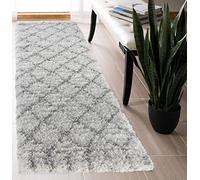 Serdim Rugs Morrocan Berber Living Room Diamond Design Runner Shaggy Area Rugs, Light Cream, 60x220cm (2" x7'3)