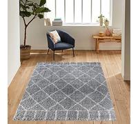 Serdim Rugs Morrocan Berber Living Room Diamond Design Shaggy Area Rugs, Grey, 160x230cm (5'3"x7'7")