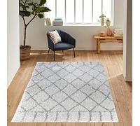 Serdim Rugs Morrocan Berber Living Room Diamond Design Shaggy Area Rugs, Light Cream, 160x230cm (5'3"x7'7")