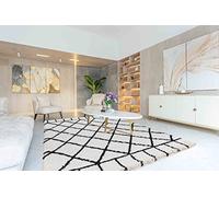 Serdim Rugs Morrocan Berber Living Room Diamond Design Shaggy Area Rugs, Stone, 160x230cm (5'3"x7'7")