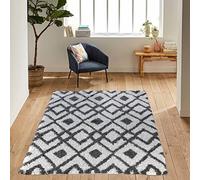 Serdim Rugs Morrocan Berber Living Room Distorted Checkered Design Shaggy Area Rugs, Dark Cream, 200x290cm (6'7"x9'6")