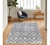 Serdim Rugs Morrocan Berber Living Room Distorted Checkered Design Shaggy Area Rugs, Grey, 160x230cm (5'3"x7'7")