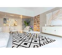 Serdim Rugs Morrocan Berber Living Room Distorted Checkered Design Shaggy Area Rugs, Stone, 80x150cm (2'6"x5'0")