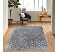 Serdim Rugs Morrocan Berber Living Room Mixed Diamond Geometric Design Shaggy Area Rugs, Grey, 80x150cm (2'6"x5'0")