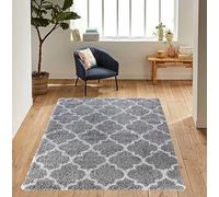 Serdim Rugs Morrocan Berber Living Room Trellis Design Shaggy Area Rugs, Grey, 80x150cm (2'6"x5'0")