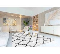 Serdim Rugs Morrocan Berber Living Room Trellis Design Shaggy Area Rugs, Stone, 160x230cm (5'3"x7'7")