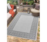 Serdim Rugs Sky Kilim Braided Greek Key Design Outdoor Rugs, Dark Grey, Rectangle 160 x 230cm