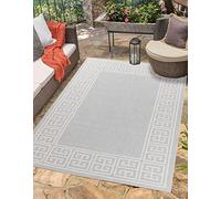 Serdim Rugs Sky Kilim Braided Greek Key Design Outdoor Rugs, Silver, Rectangle 160 x 230cm
