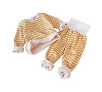 Serecofo Thermal Underwear Set for Children Baby Toddler 2-5 Years Old Thermal Pajamas Girls and Boys in Thick Fleece Long-Sleeved T-Shirt Top High Waisted Bottom Long Johns (Yellow, 2-3 Years)