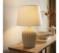 Serena Natural Tapered Linen Lamp Shade Ribbed Ceramic Stonewear Table Lamp ValueLights Beige One Size