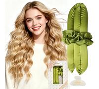 Serenade Satin Heatless Curls Overnight for Long Hair, Heatless Hair curler for Women and Girls, No Heat Curling Rods with Satin Scrunchies and Clip, Green