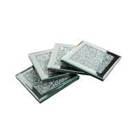 SERENA'S ® 4 Pack Crushed Diamond Crystal and Mirror Coasters Set of 4 Glittering Silver Coasters for Home Kitchen Bar & Restuarant Decor (Square)