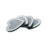 SERENA'S ® 4 Pack Crushed Diamond Crystal and Mirror Coasters Set of 4 Glittering Silver Coasters for Home Kitchen Bar & Restuarant Decor (Heart)