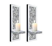 SERENA'S ® Elegant Silver Mirrored Candle Sconce with Scattered Diamond Accents - Wall-Mounted Glittering Decorative Candle Holder for Living Room, Bedroom, or Dining Room Home Decor- set of 2