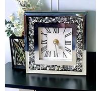 SERENA'S ® Elegant Square Crushed Diamante Mantle Clock with Roman Numerals - Mirrored Glass Design for Stylish Desk or Table Décor - Perfect for Home or Office - 15cm x 15cm