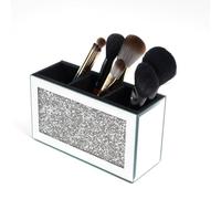 SERENA'S ® Mirrored Makeup Brush Holder Organiser Crushed Diamond Beauty box 3 Slots Glass Cosmetics Brushes Storage Case Remote Pen and Pencil Holder for Desk, Eyeliners Display Vanity