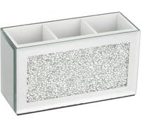 SERENA'S ® Mirrored Makeup Brush Holder Organiser Crushed Diamond Beauty box Glass Mirror Jewel Container Storage Case, 3 Slots Remote Pen Pencil Holder for Desk Eyeliner Display Vanity