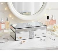 SERENA'S ® Silver Crushed Diamante Mirrored Glass Jewellery Box Makeup Organiser Storage Cosmetic Storage Box, Organizer Skin Care Products, Cosmetic Storage Box Gift for Birthday