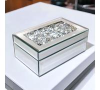 SERENA'S ® Silver Crushed Diamante Mirrored Glass Jewellery Box Makeup Organiser Storage Cosmetic Storage Box, Organizer Skin Care Products, Cosmetic Storage Box Gift for Birthday, Wedding