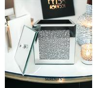 SERENA'S ® Silver Crushed Diamante Mirrored Glass Jewellery Box Makeup Organiser Storage Cosmetic Storage Box, Organizer Skin Care Products, Cosmetic Storage Box Gift for Birthday (Trinket Box)