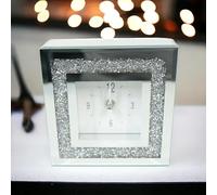 SERENA'S ® Square Crushed Diamante Mantle Clock Glass Mirrored Desk Table Clock Elegant Numerical Style Design 14 cm x 14cm