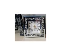 SERENA'S Square Crushed Diamante Mantle Clock Glass Mirrored DeskTable